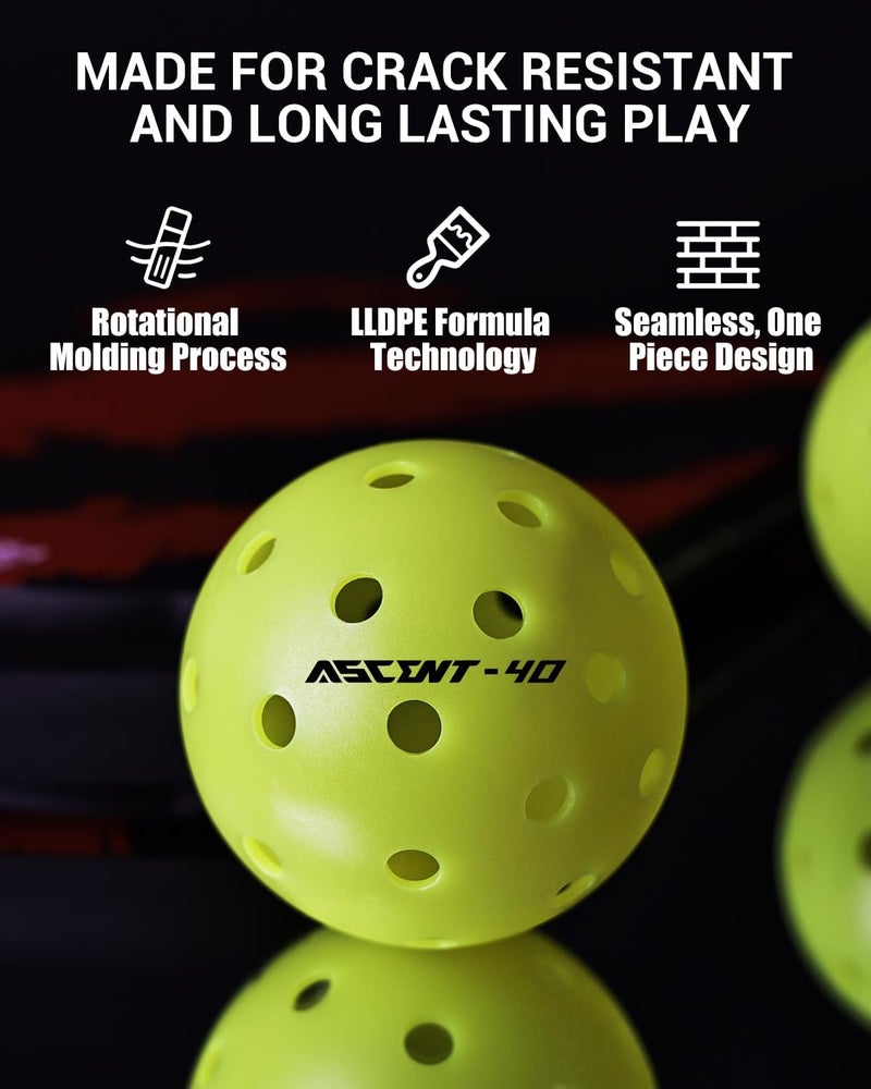 Warping Point Outdoor Pickleball Balls USAPA Approved | 4 Pack, 12 Pack | 40 Holes Competition Pickle Balls for Tournament Play | Crack Resistant Pickleball for Beginner Intermediate Pro Player - Image 5